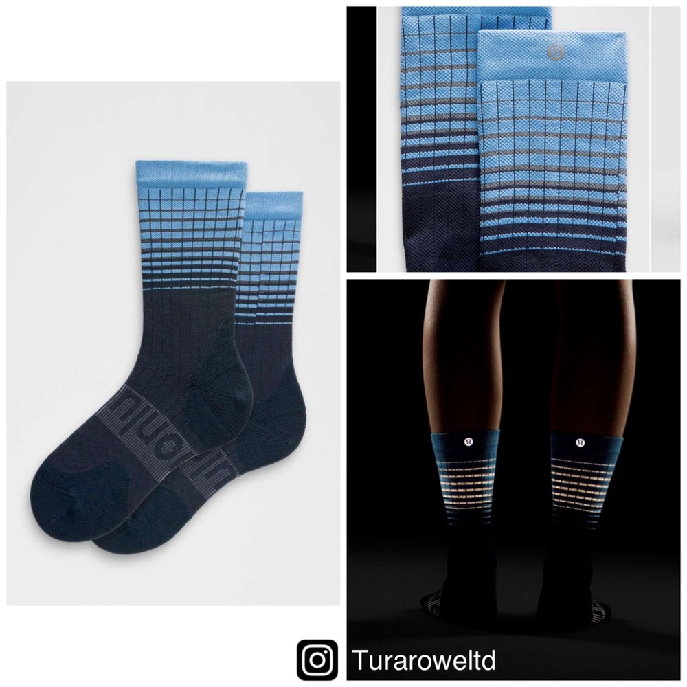 Lululemon Power Stride Crew Socks Reflective Pool Party True Navy Blue NWT ✨